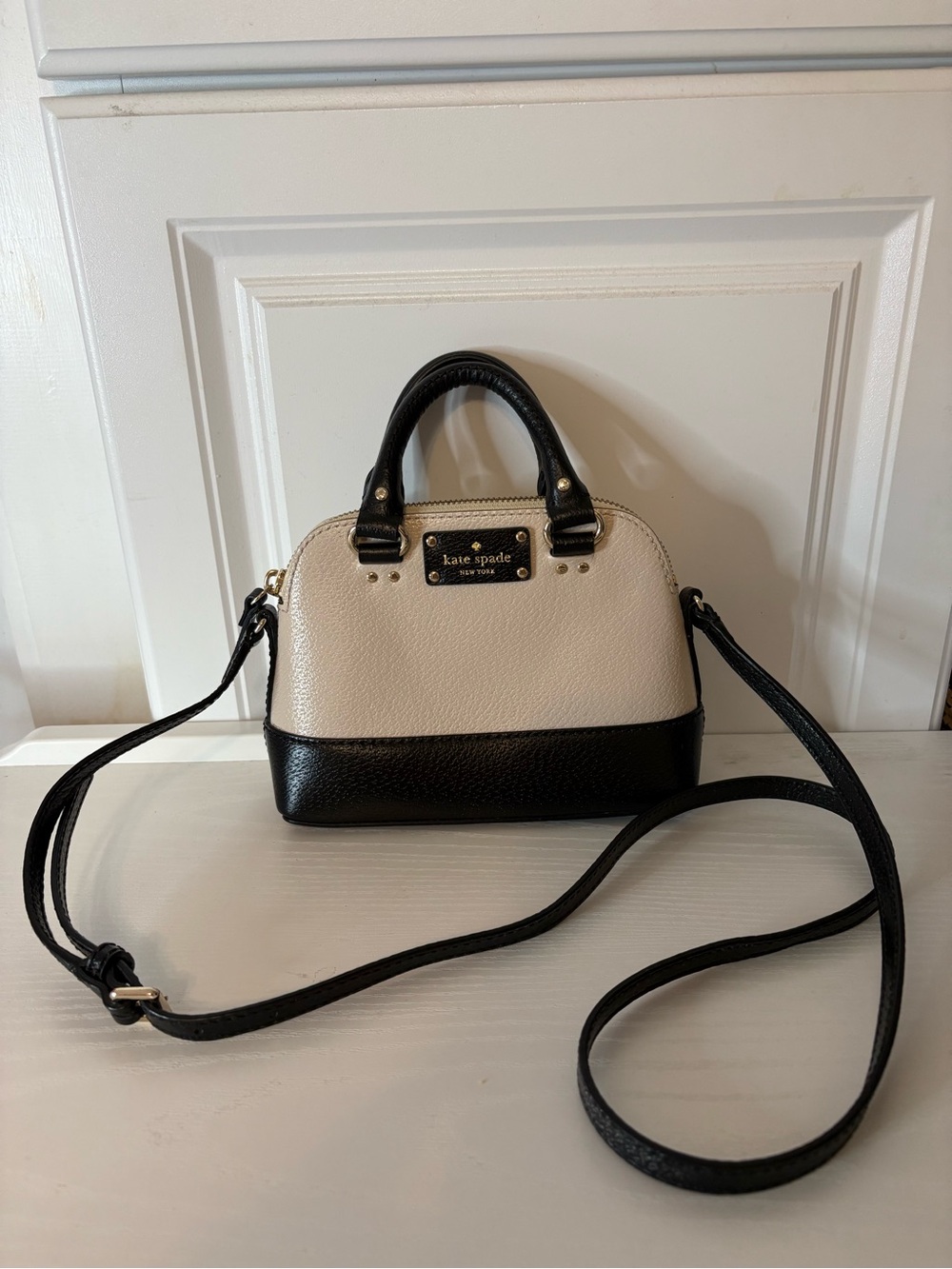 Kate Spade Black & Cream Mini Wellesley  Rachelle Satchel Crossbody Bag Purse